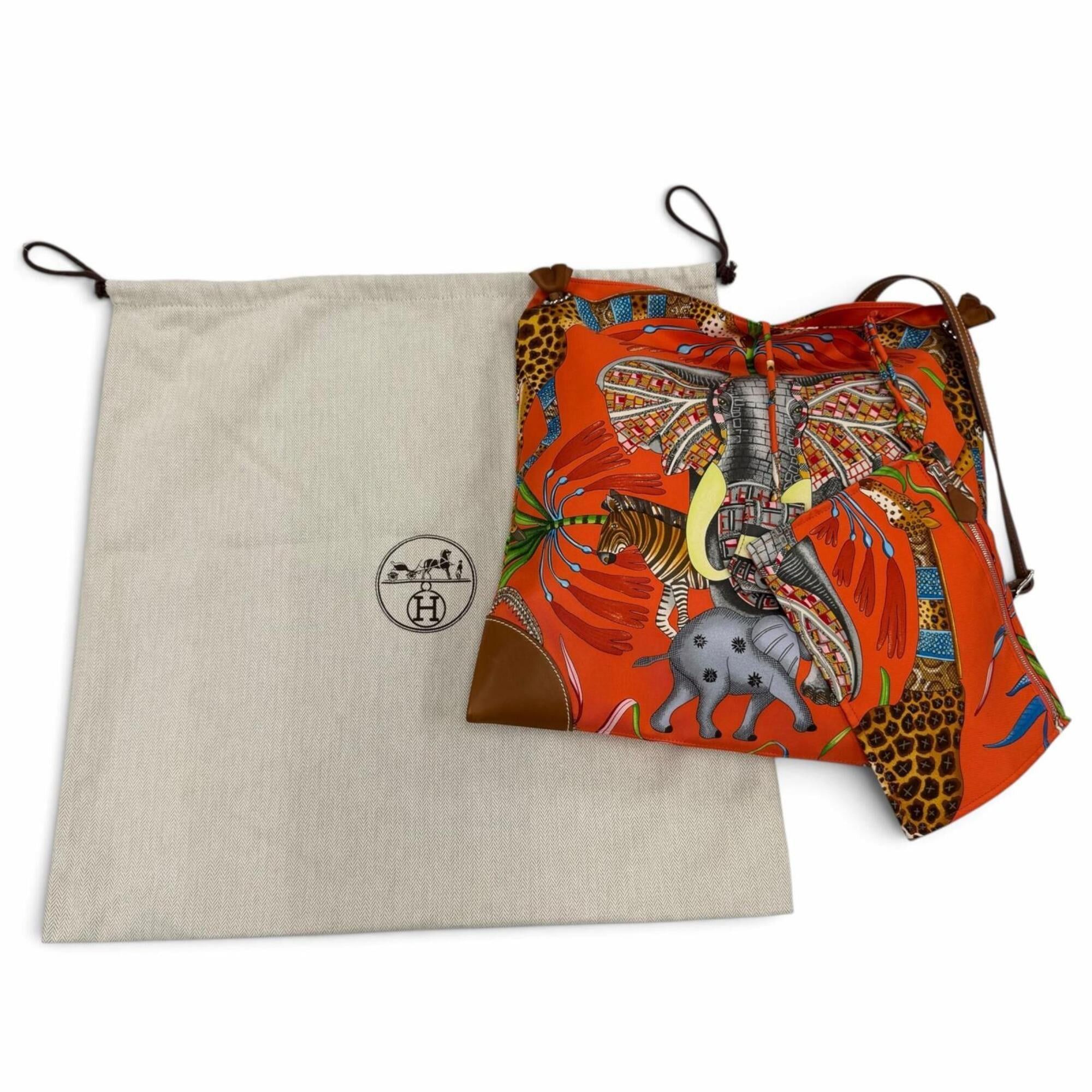 Hermes HERMES Silky City 33 PM La Marche du Zambeze (The March on the Zambezi River) 100% Silk Barenia Orange Poppy Fauve Shoulder Bag, X Stamp, Made in France, Women's, with Dust Bag Size ONE SIZE - 2 Thumbnail