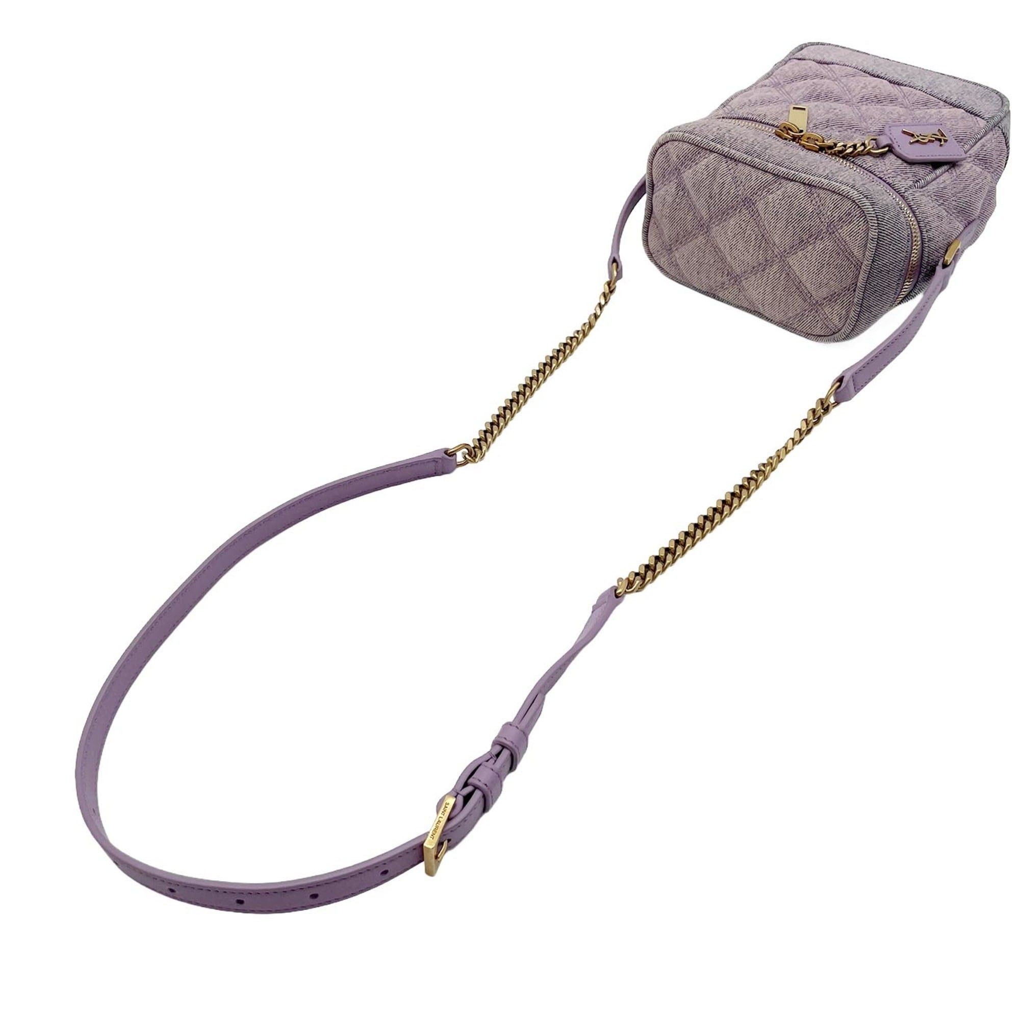 Yves Saint Laurent YVES SAINT LAURENT 80'S Vanity Bag, Quilted Shoulder YSL Logo, 649779, Denim Purple, Women's Size ONE SIZE - 6 Thumbnail