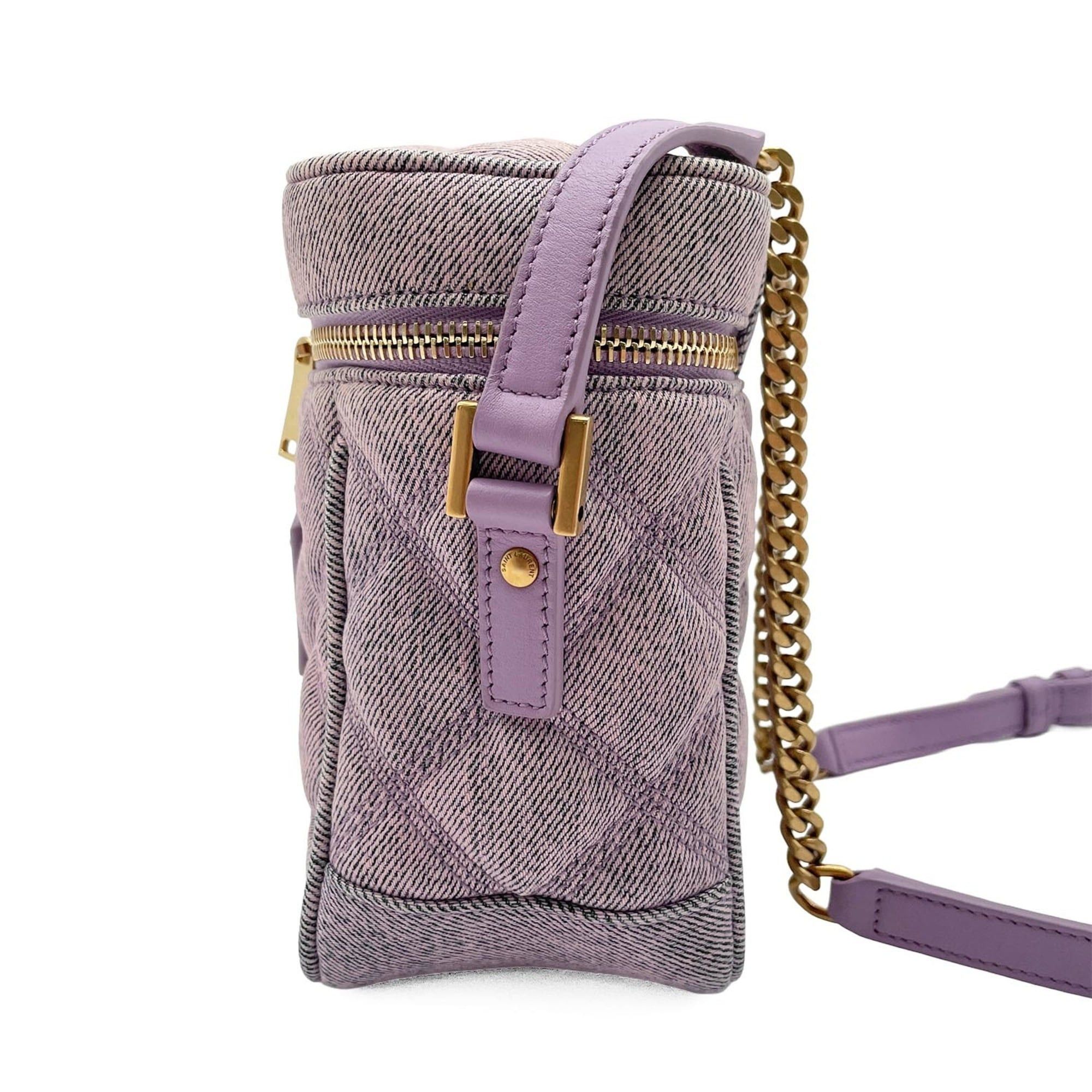 Yves Saint Laurent YVES SAINT LAURENT 80'S Vanity Bag, Quilted Shoulder YSL Logo, 649779, Denim Purple, Women's Size ONE SIZE - 3 Thumbnail