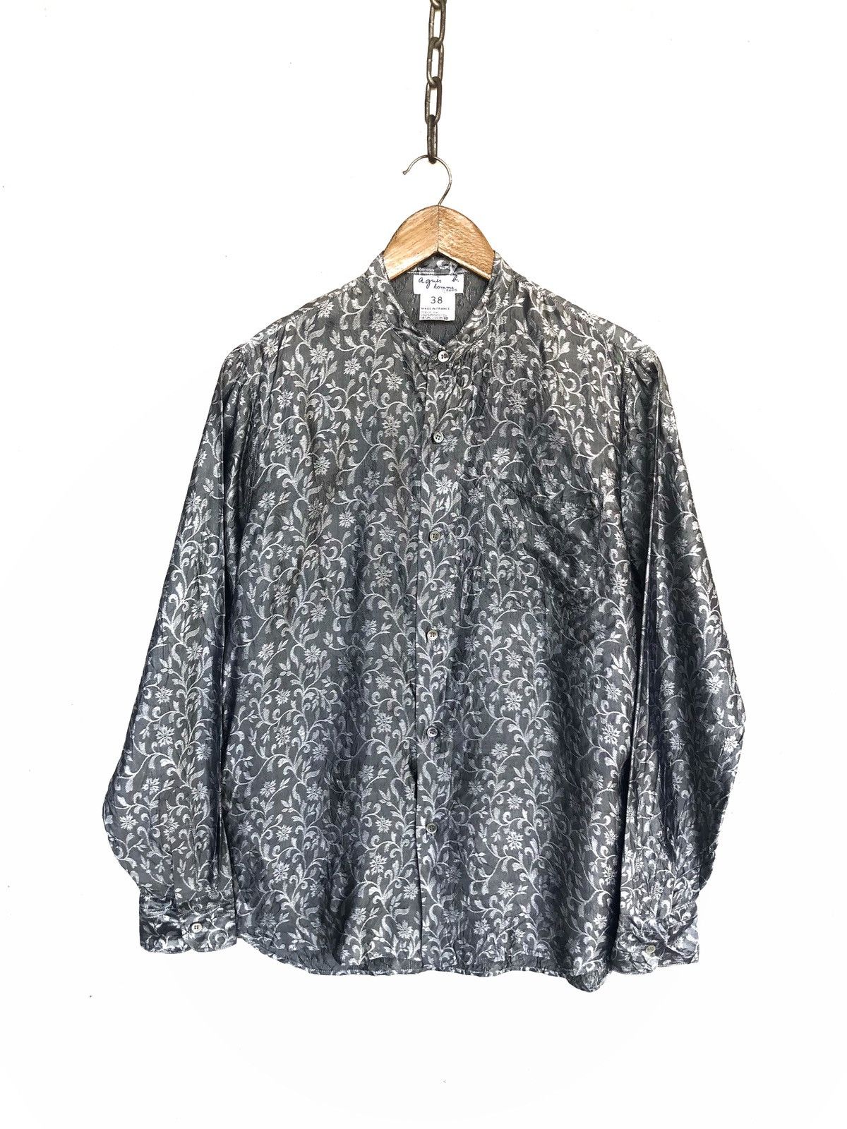 agnes b. Agnes B. Homme Floral Motif Silk Mandarin Collar Shirt Size US S / EU 44-46 / 1 - 1 Thumbnail