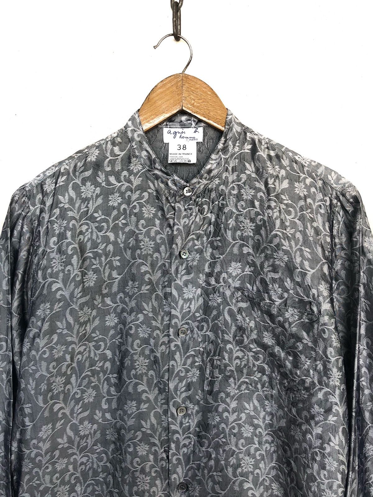 agnes b. Agnes B. Homme Floral Motif Silk Mandarin Collar Shirt Size US S / EU 44-46 / 1 - 2 Thumbnail