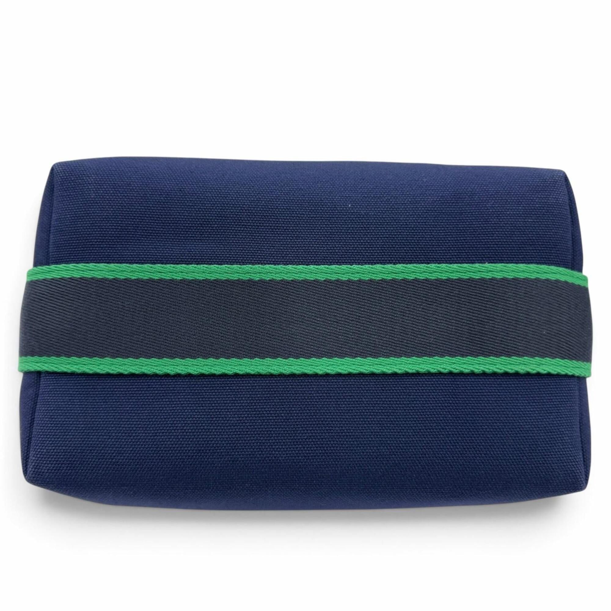 Hermes HERMES Bride à Black PM Cotton Pouch Handbag with Silver Hardware, H Logo, Navy, Made in France, Women's. Size ONE SIZE - 4 Thumbnail
