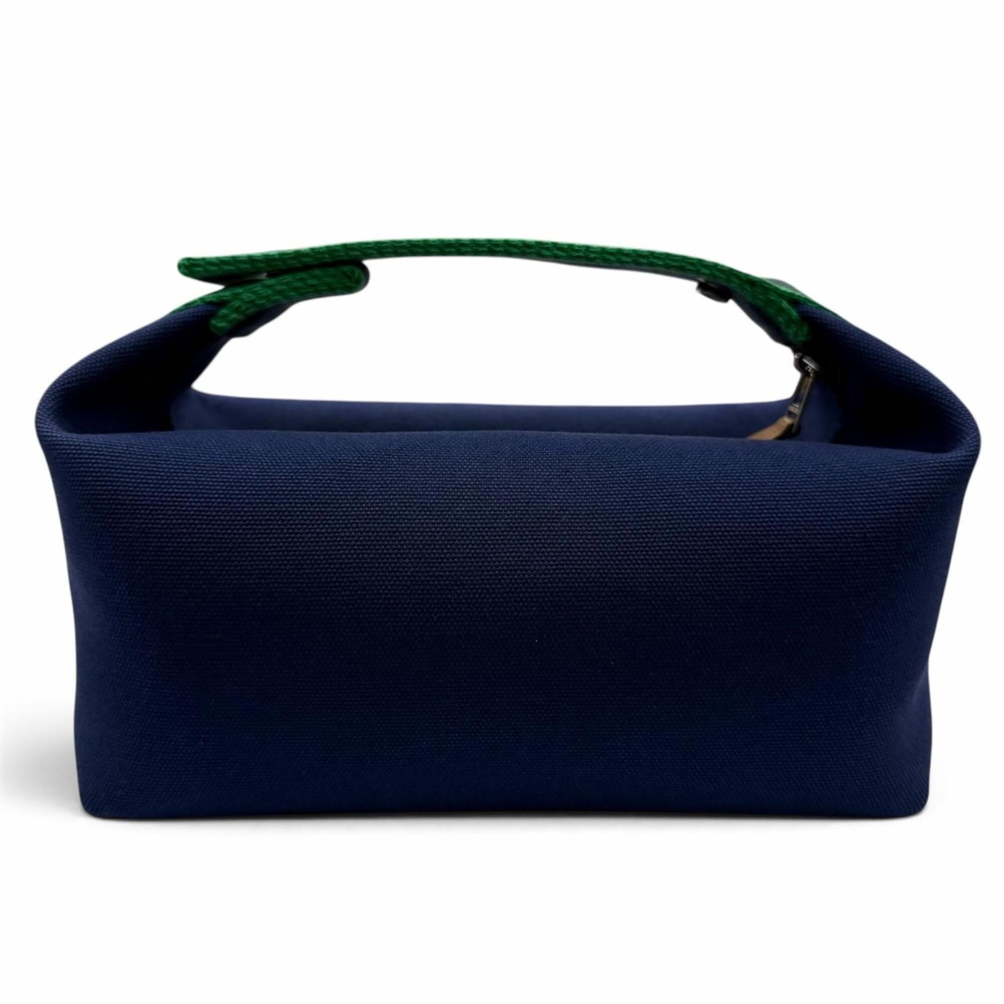 Hermes HERMES Bride à Black PM Cotton Pouch Handbag with Silver Hardware, H Logo, Navy, Made in France, Women's. Size ONE SIZE - 2 Thumbnail