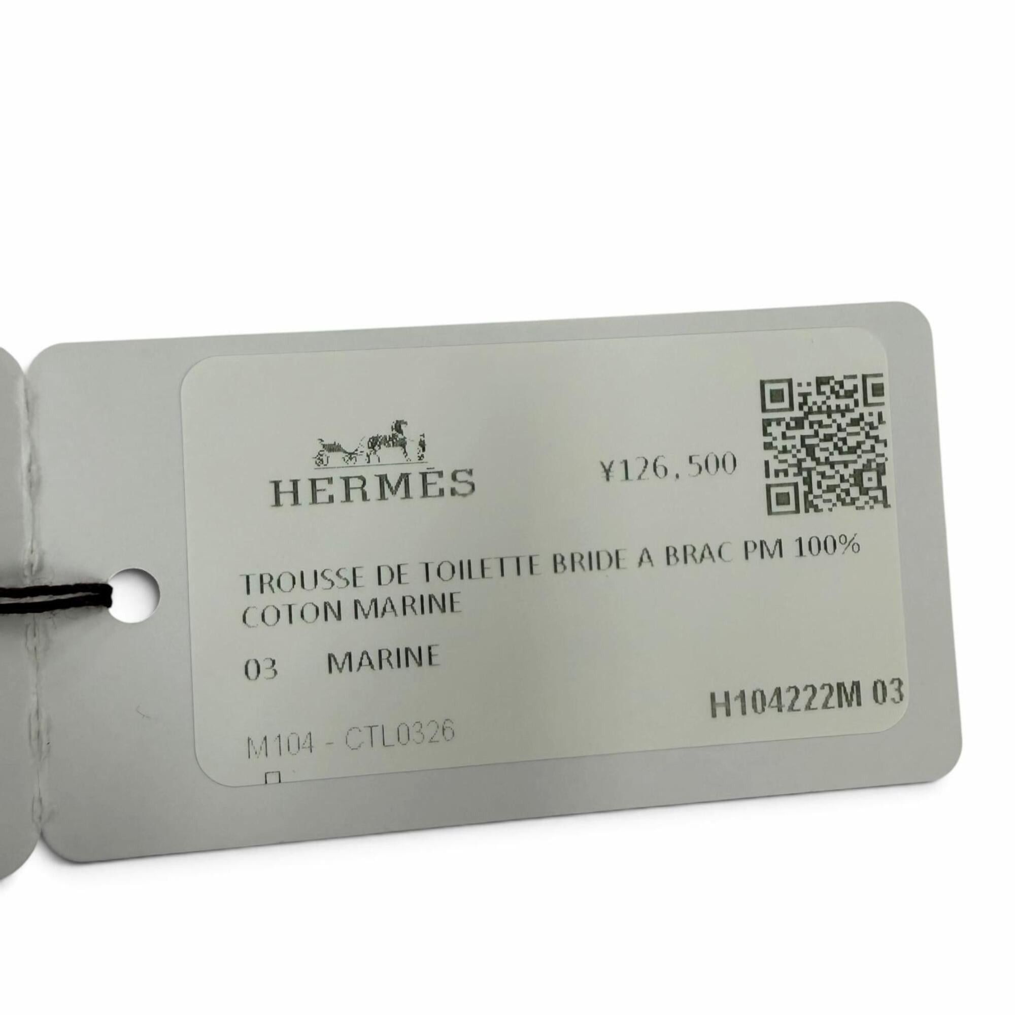 Hermes HERMES Bride à Black PM Cotton Pouch Handbag with Silver Hardware, H Logo, Navy, Made in France, Women's. Size ONE SIZE - 14 Thumbnail