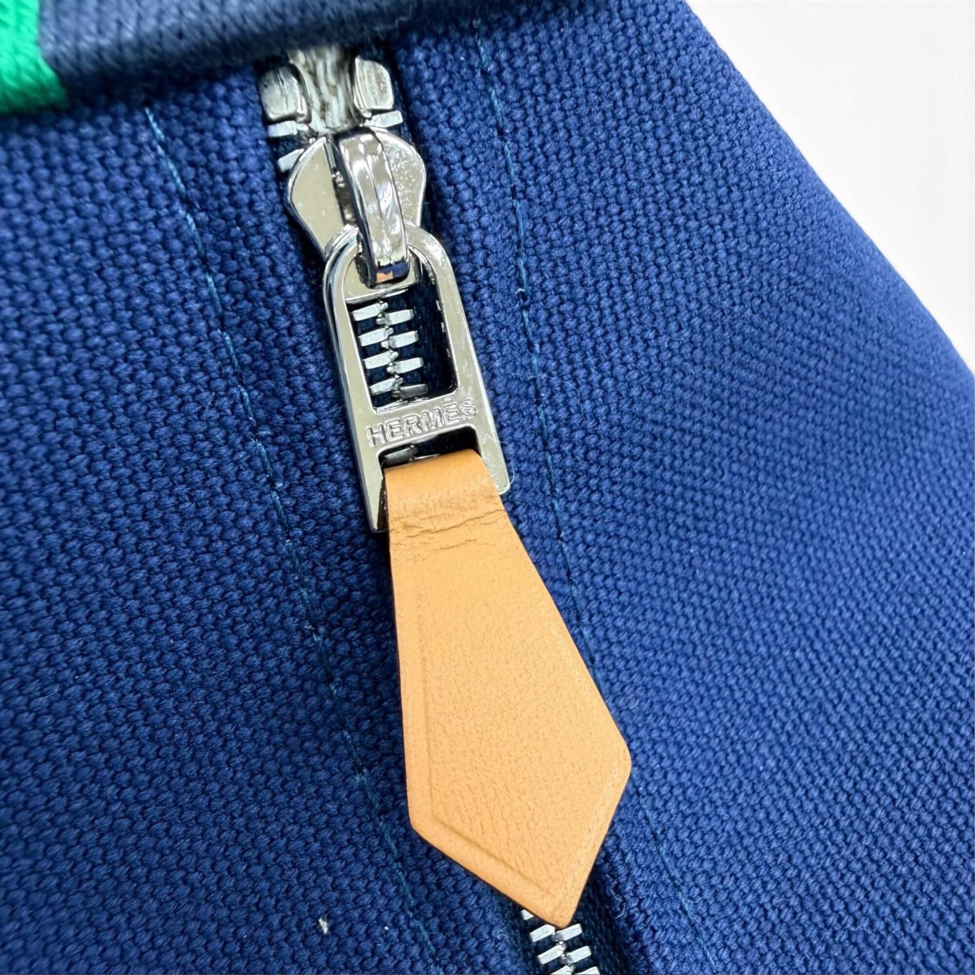 Hermes HERMES Bride à Black PM Cotton Pouch Handbag with Silver Hardware, H Logo, Navy, Made in France, Women's. Size ONE SIZE - 9 Thumbnail