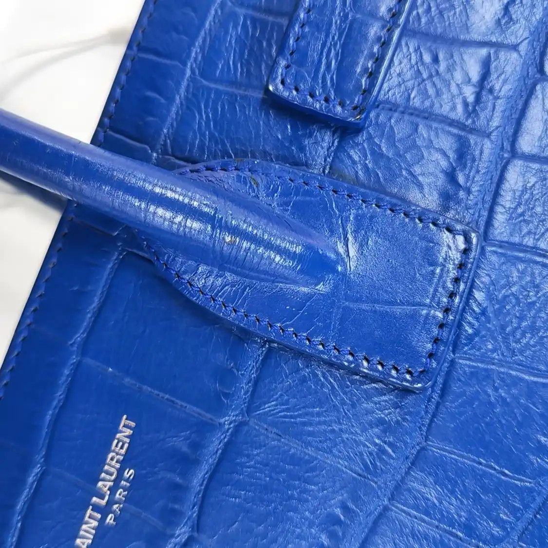 Saint Laurent Paris Saint Laurent Paris YSL SAC DE JOUR blue cowhide leather embossed crocodile shou Size ONE SIZE - 9 Thumbnail