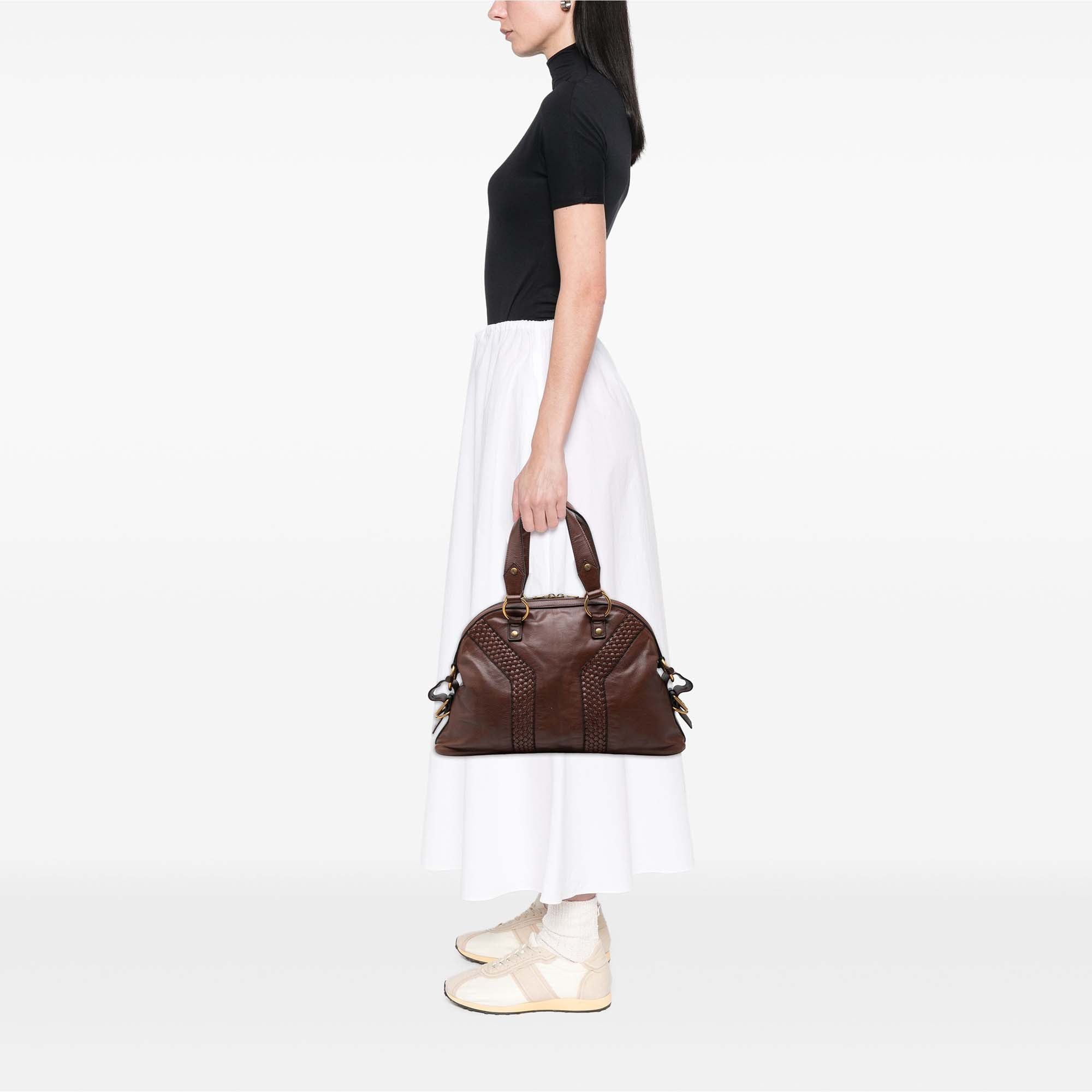 Saint Laurent Paris Woven Trimmed Leather Muse Handbag Size ONE SIZE - 7 Thumbnail