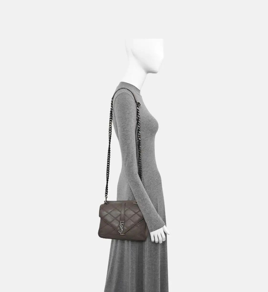 Saint Laurent Paris Saint Laurent Paris YSL COLLEGE Medium grey sheepskin quilted envelope clutch sh Size ONE SIZE - 2 Thumbnail