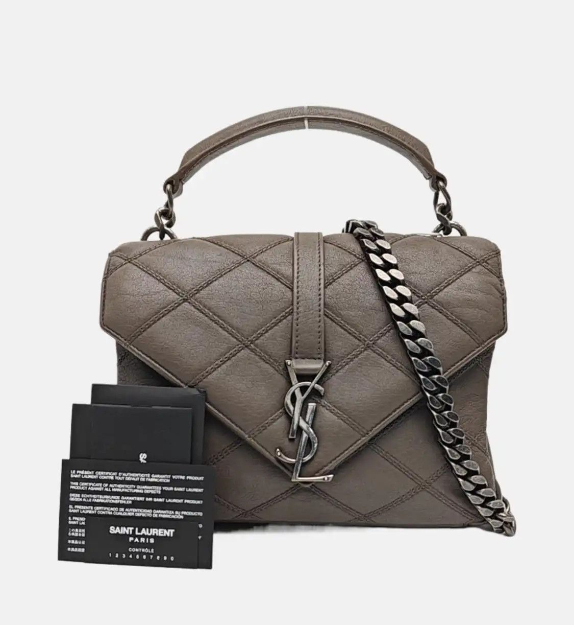 Saint Laurent Paris Saint Laurent Paris YSL COLLEGE Medium grey sheepskin quilted envelope clutch sh Size ONE SIZE - 8 Thumbnail