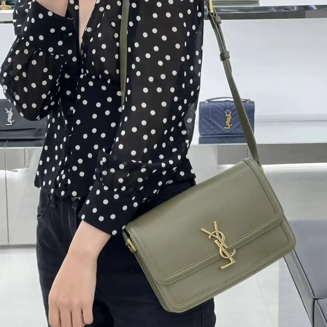 Saint Laurent Paris Saint Laurent Paris YSL SOLFERINO Small green cowhide leather tofu bag shoulder Size ONE SIZE - 5 Thumbnail