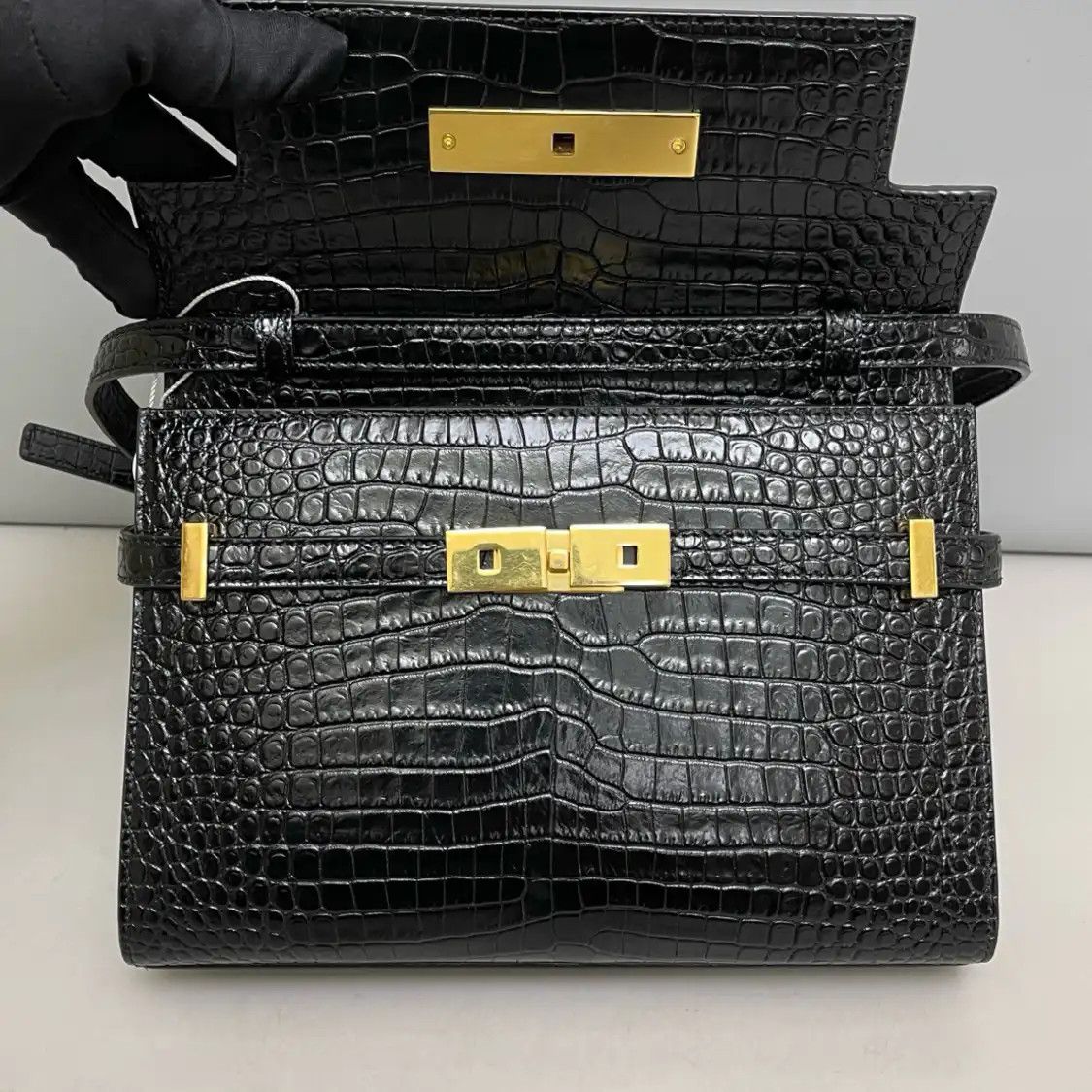 Saint Laurent Paris Saint Laurent Paris YSL MANHATTAN Small black cowhide leather crocodile 曼哈顿bag s Size ONE SIZE - 7 Thumbnail