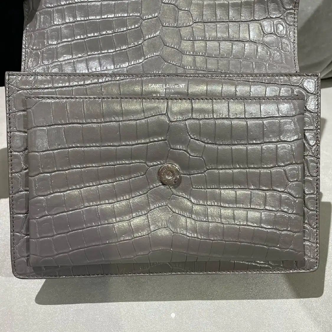 Saint Laurent Paris Saint Laurent Paris YSL SUNSET Medium grey cowhide leather crocodile 日落bag shoul Size ONE SIZE - 8 Thumbnail