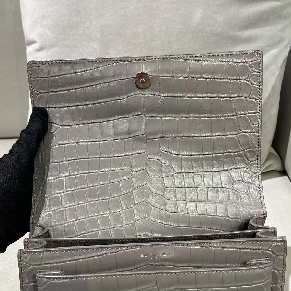 Saint Laurent Paris Saint Laurent Paris YSL SUNSET Medium grey cowhide leather crocodile 日落bag shoul Size ONE SIZE - 6 Thumbnail