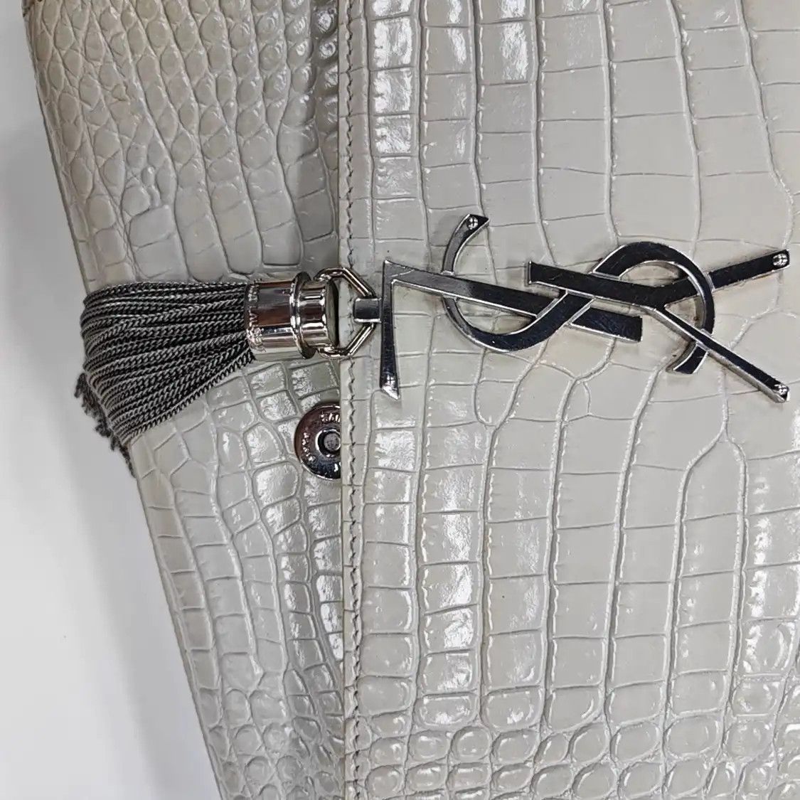 Saint Laurent Paris Saint Laurent Paris YSL KATE WOC white cowhide leather crocodile flap bag chain Size ONE SIZE - 8 Thumbnail
