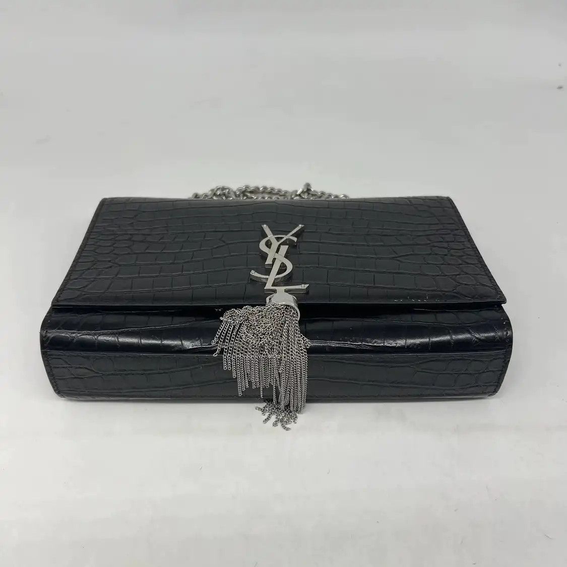 Saint Laurent Paris Saint Laurent Paris YSL KATE black cowhide leather fringe embossed flap bag chai Size ONE SIZE - 5 Thumbnail
