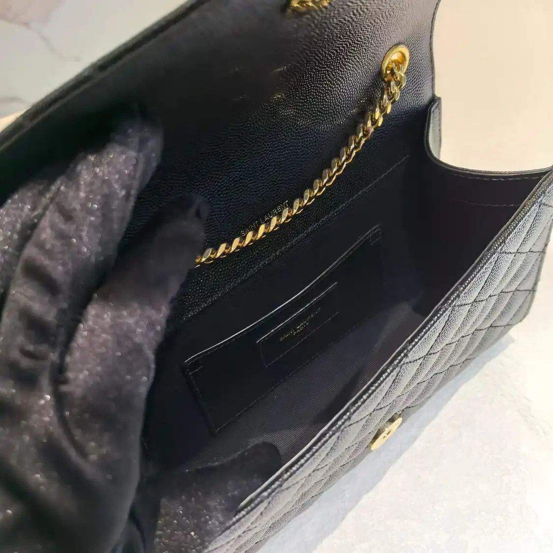 Saint Laurent Paris Saint Laurent Paris YSL ENVELOPE Small black cowhide leather quilted Vflap bag c Size ONE SIZE - 7 Thumbnail