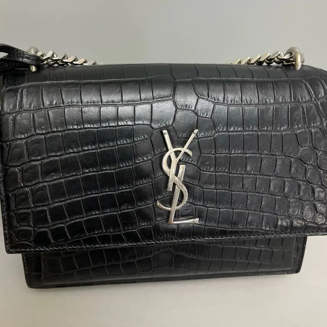 Saint Laurent Paris Saint Laurent Paris YSL SUNSET Medium black cowhide leather crocodile 日落bag cros Size ONE SIZE - 7 Thumbnail