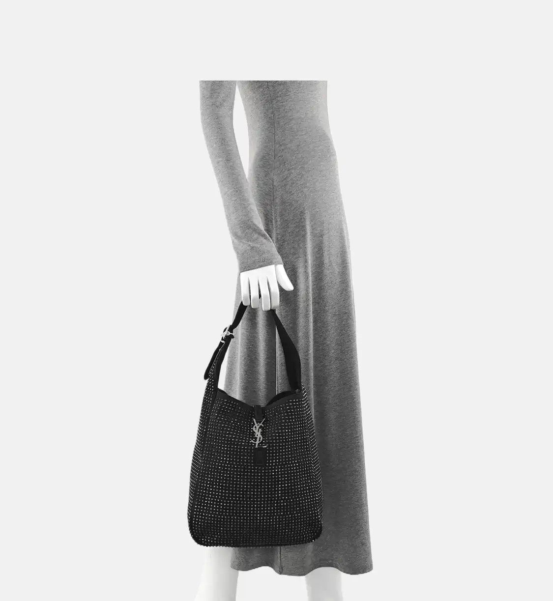 Saint Laurent Paris Saint Laurent Paris YSL LE 5 à 7 Medium black fabric inlaid shoulder bag handbag Size ONE SIZE - 2 Thumbnail