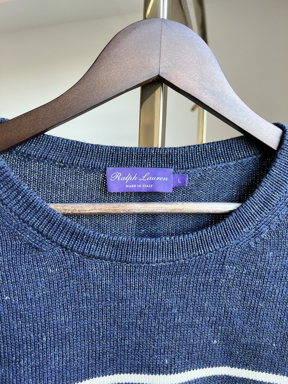 Ralph Lauren Purple Label Blue Striped Cashmere-Linen-blend Jumper Size US L / EU 52-54 / 3 - 5 Thumbnail