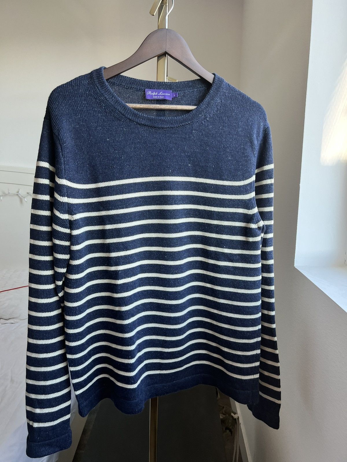 Ralph Lauren Purple Label Blue Striped Cashmere-Linen-blend Jumper Size US L / EU 52-54 / 3 - 4 Thumbnail
