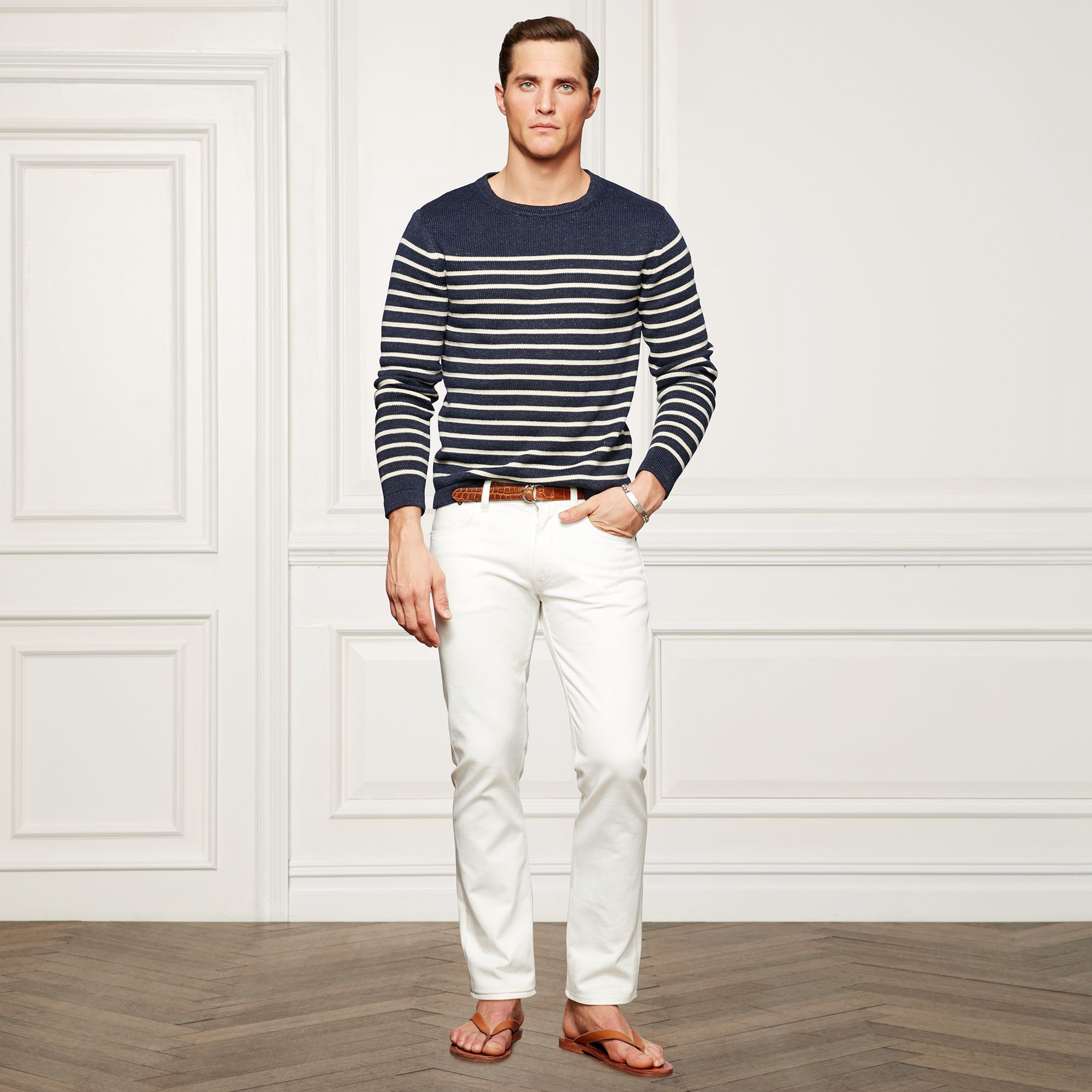 Ralph Lauren Purple Label Blue Striped Cashmere-Linen-blend Jumper Size US L / EU 52-54 / 3 - 1 Thumbnail