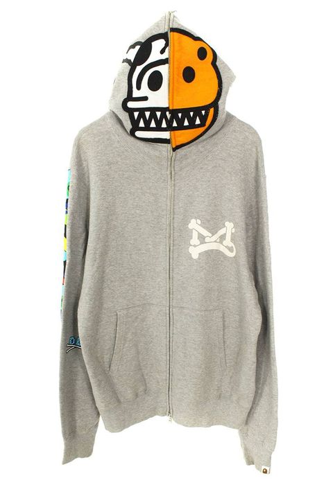 Bape Hoodie Gray Milo Jurassic T Rex Zip Up parker | Grailed