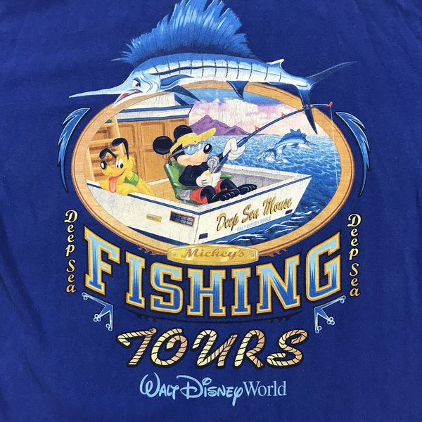 Disney Vintage Disney Fishing Tours Blue T Shirt Mens Size Large