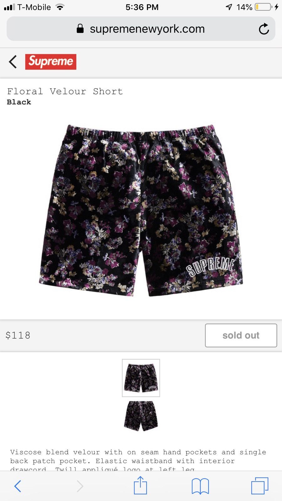 supreme Floral Velour Short S-