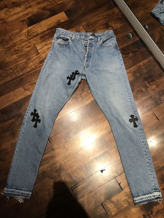 CHROME HEARTS LEATHER PATCHWORK DENIM