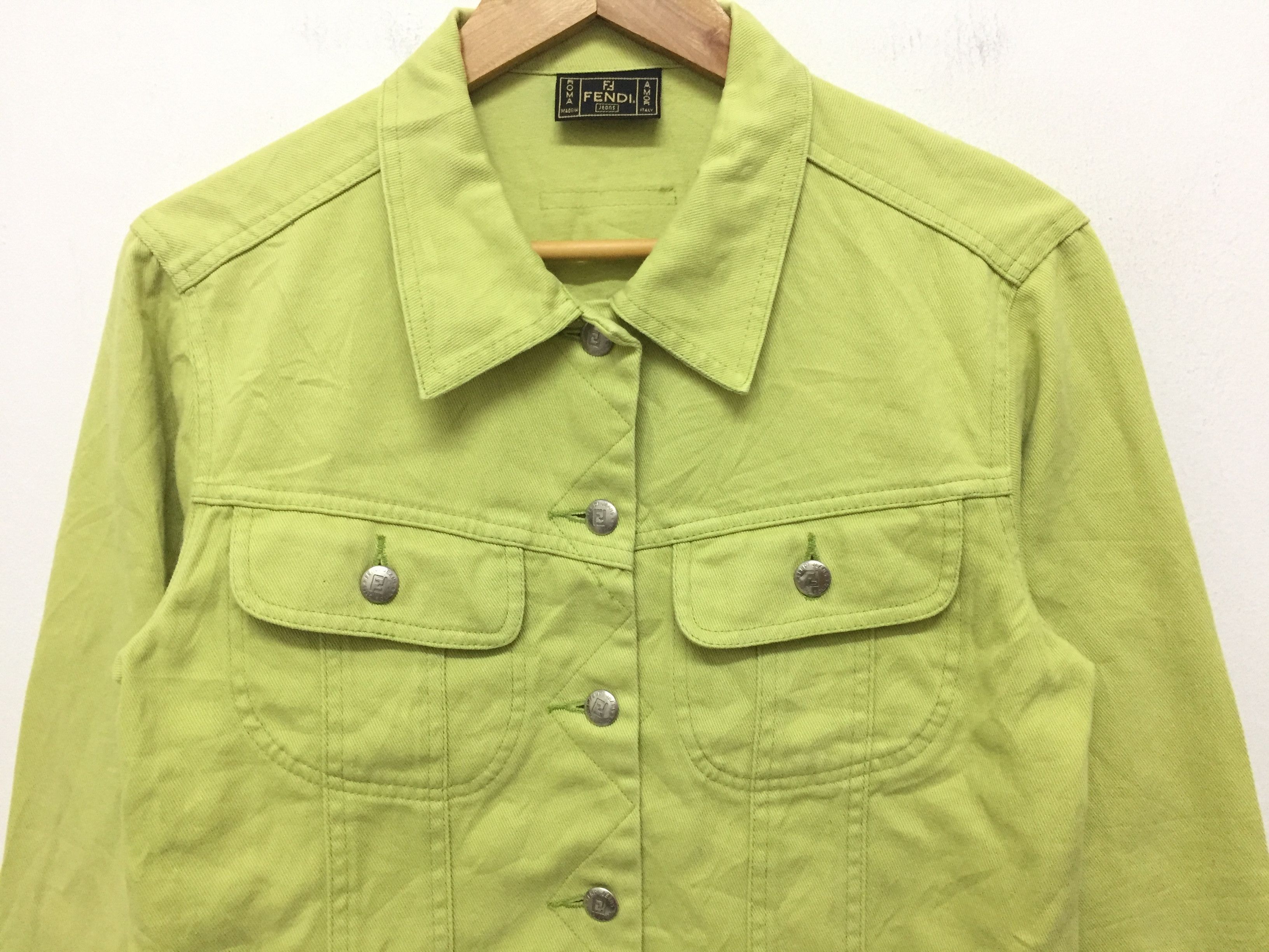 Fendi Vtg FENDI Trucker Lime Green denim Jacket Size M / US 6-8 / IT 42-44 - 3 Thumbnail