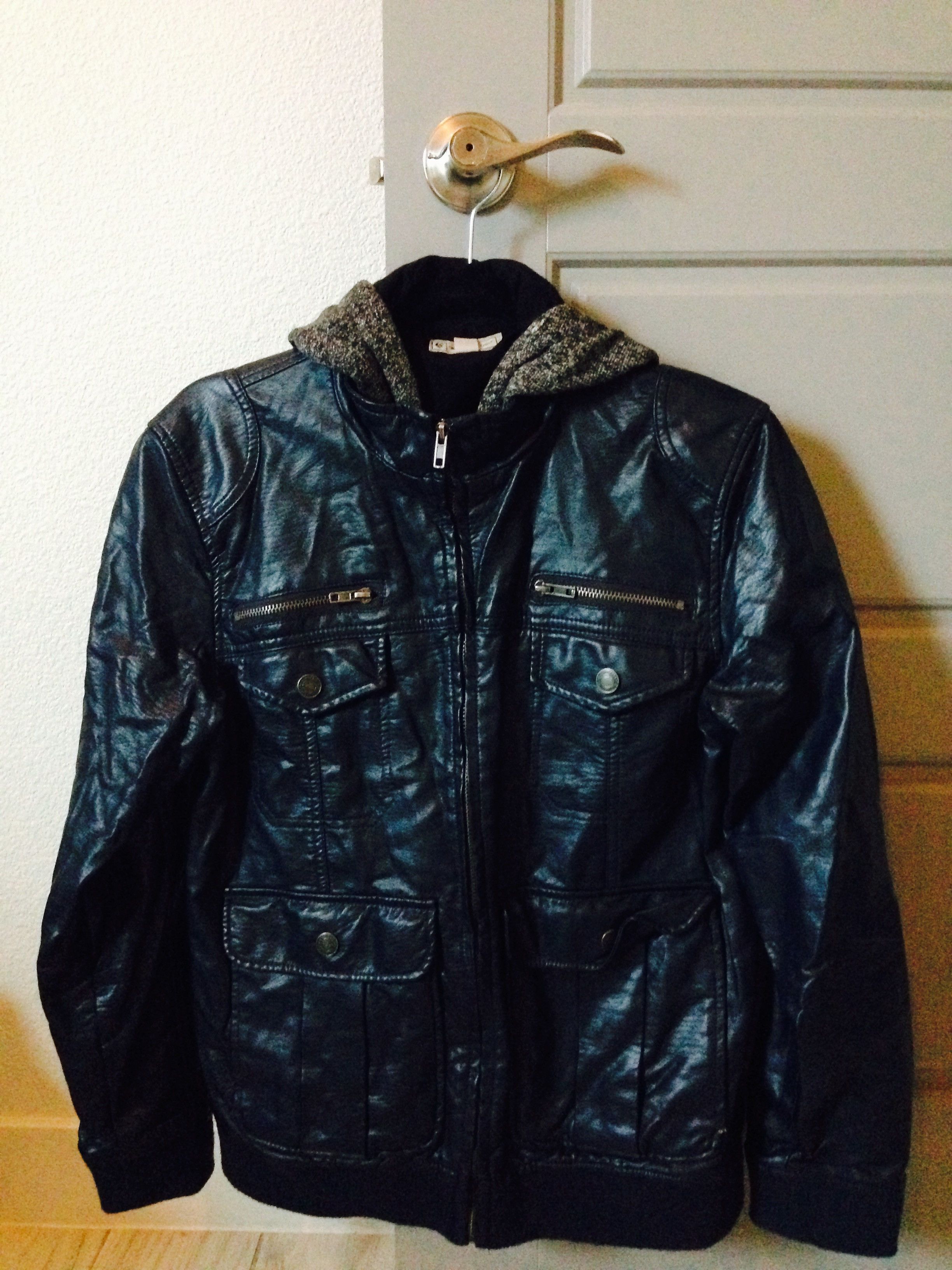 Charles & 1/2 Hooded Blue Leather Jacket | Grailed