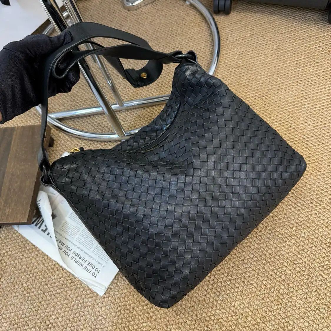 Bottega Veneta BOTTEGA VENETA Parachute black cowhide leather woven crossbody bag Size ONE SIZE - 2 Thumbnail
