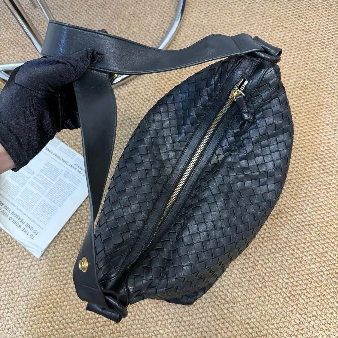 Bottega Veneta BOTTEGA VENETA Parachute black cowhide leather woven crossbody bag Size ONE SIZE - 3 Thumbnail