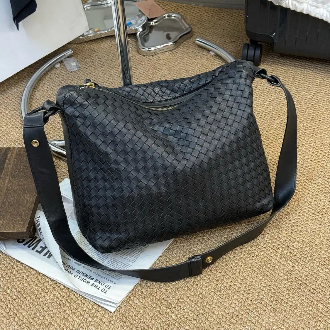 Bottega Veneta BOTTEGA VENETA Parachute black cowhide leather woven crossbody bag Size ONE SIZE - 9 Thumbnail