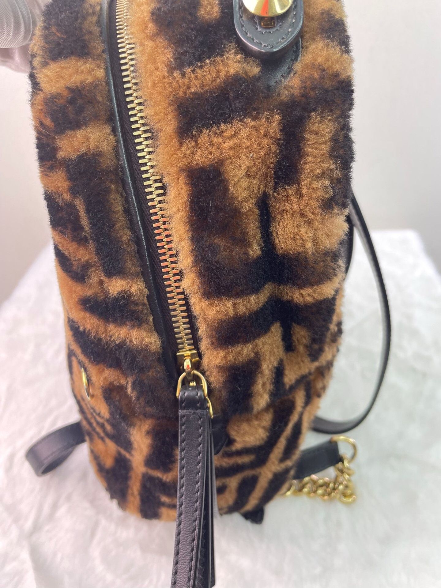 Fendi Fendi Classic Logo Shearling Leather Mini Backpack Size ONE SIZE - 7 Thumbnail