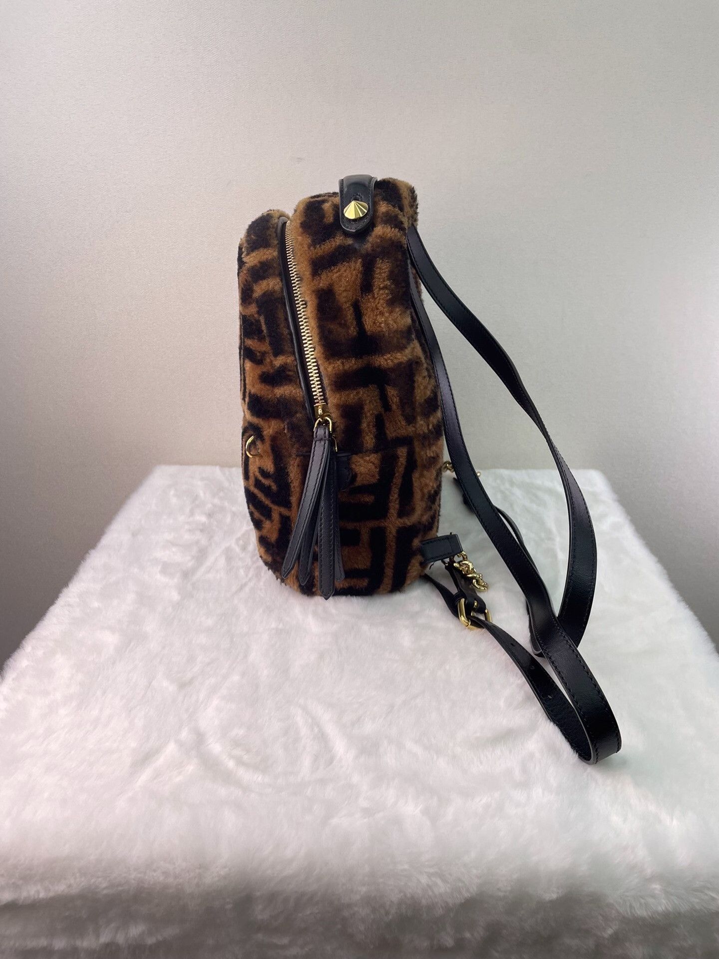 Fendi Fendi Classic Logo Shearling Leather Mini Backpack Size ONE SIZE - 3 Thumbnail