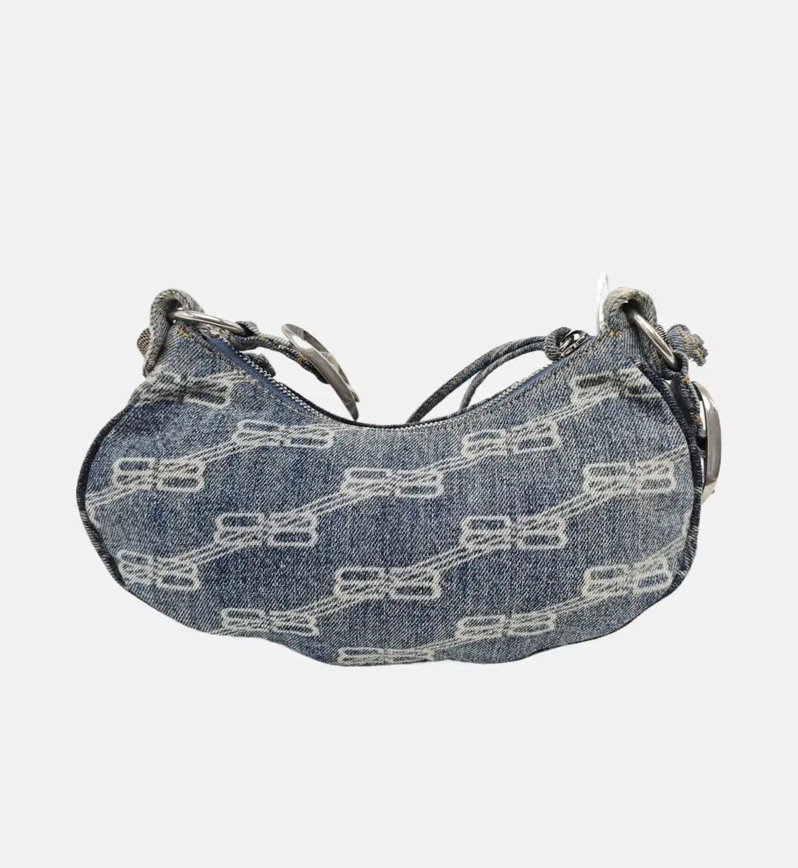 Balenciaga BALENCIAGA Le Cagole light blue denim stud jacquard Motorcycle shoulder bag hand Size ONE SIZE - 5 Thumbnail