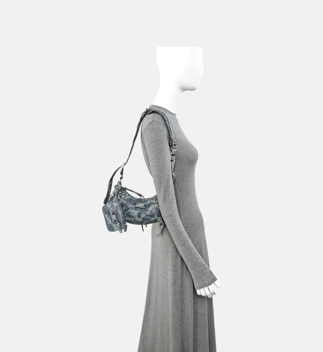Balenciaga BALENCIAGA Le Cagole light blue denim stud jacquard Motorcycle shoulder bag hand Size ONE SIZE - 2 Thumbnail