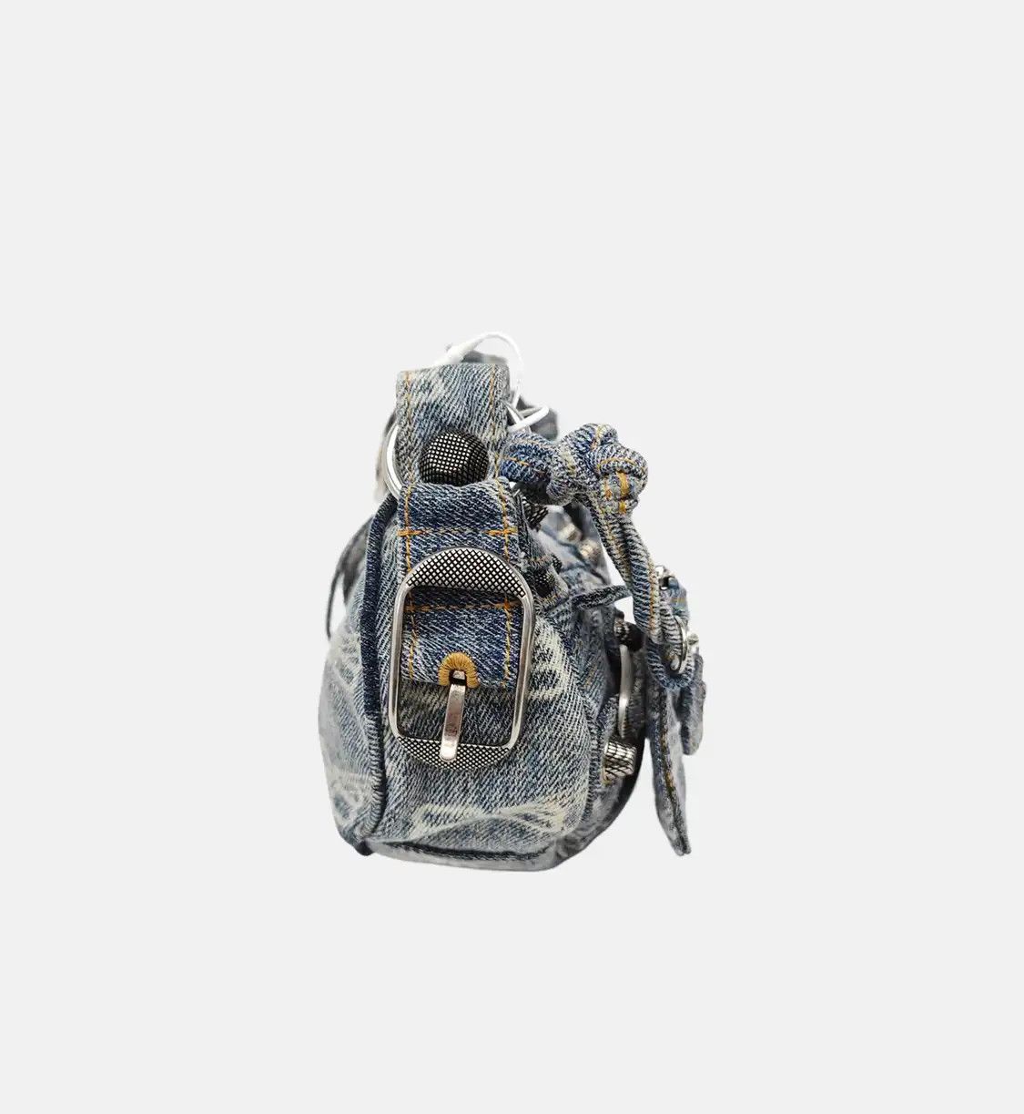 Balenciaga BALENCIAGA Le Cagole light blue denim stud jacquard Motorcycle shoulder bag hand Size ONE SIZE - 4 Thumbnail