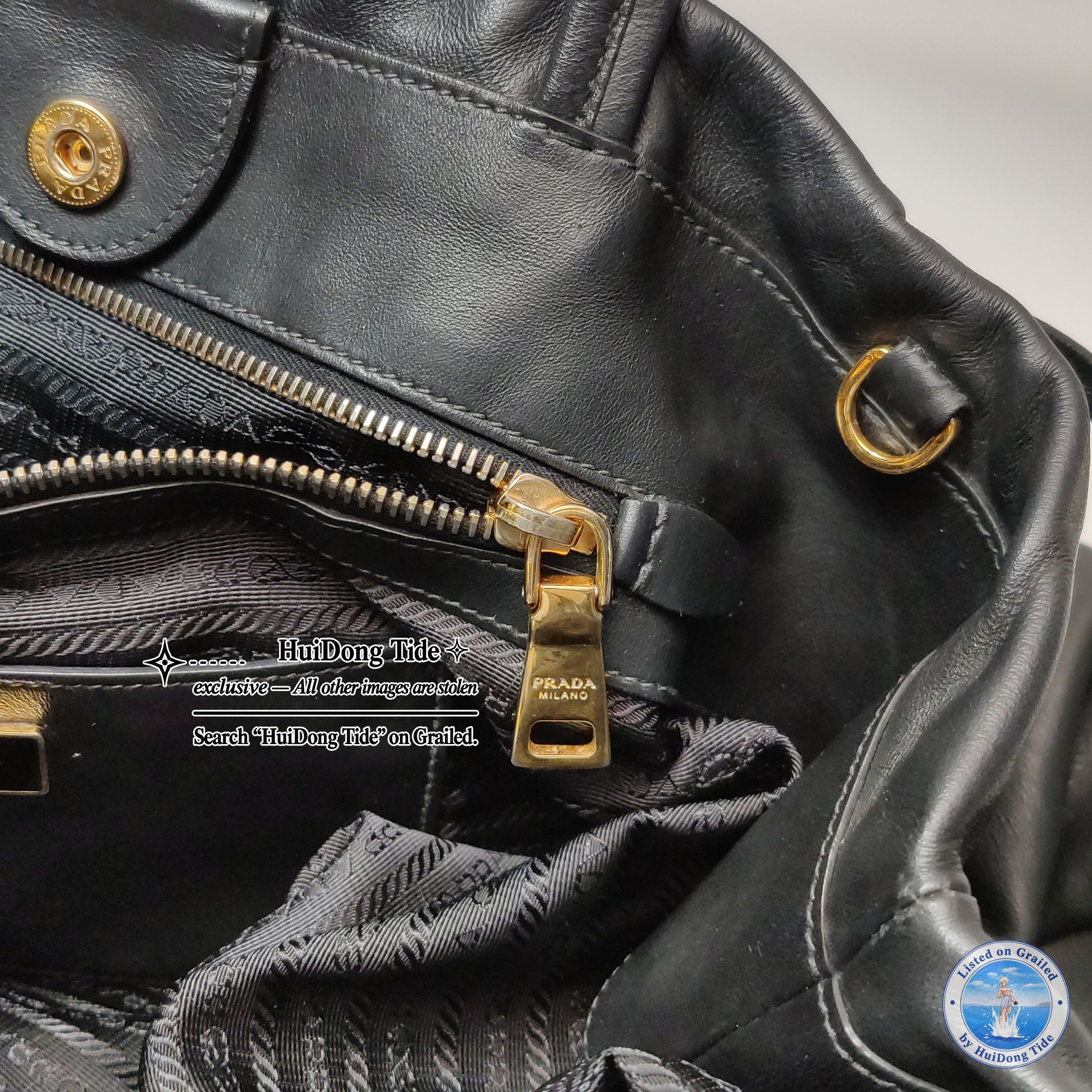 Prada Prada Black Leather Logo Shoulder Bag Size ONE SIZE - 10 Thumbnail