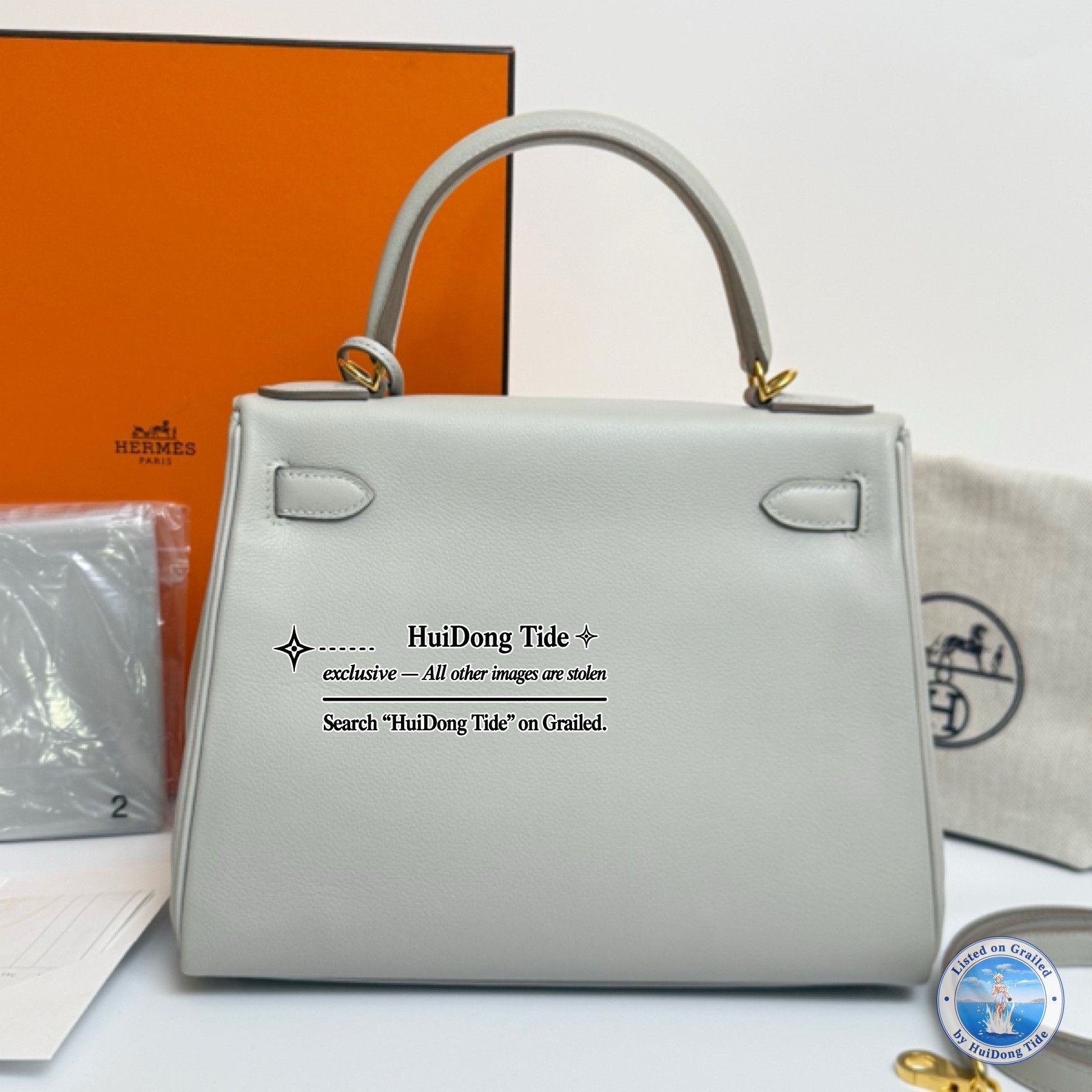 Hermes Hermes Kelly 28 Evercolor Leather Pearl Gray Gold Hardware Size ONE SIZE - 2 Thumbnail