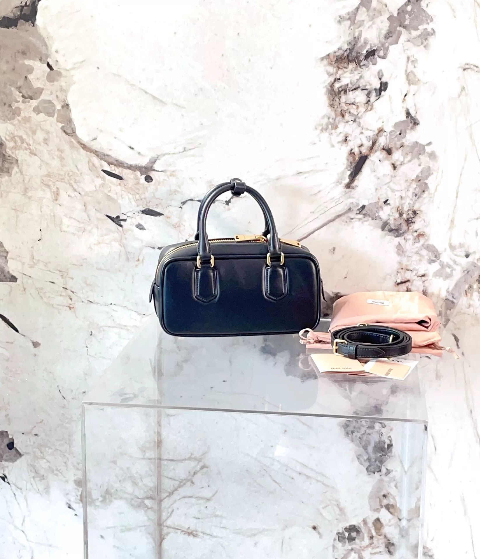 Miu Miu Miu Miu Black Gold Arcadie Small Bowling Bag Size ONE SIZE - 2 Thumbnail