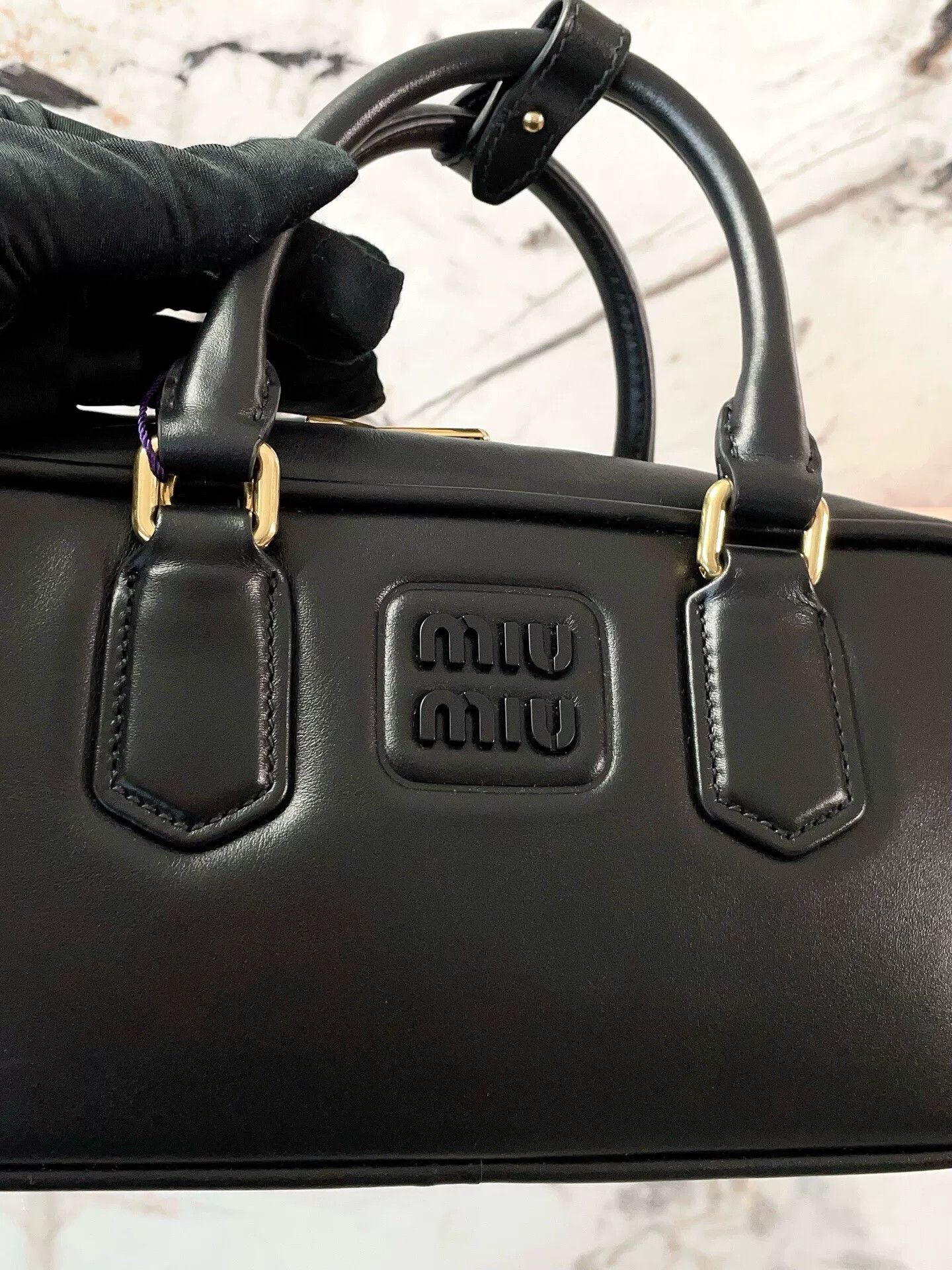 Miu Miu Miu Miu Black Gold Arcadie Small Bowling Bag Size ONE SIZE - 7 Thumbnail