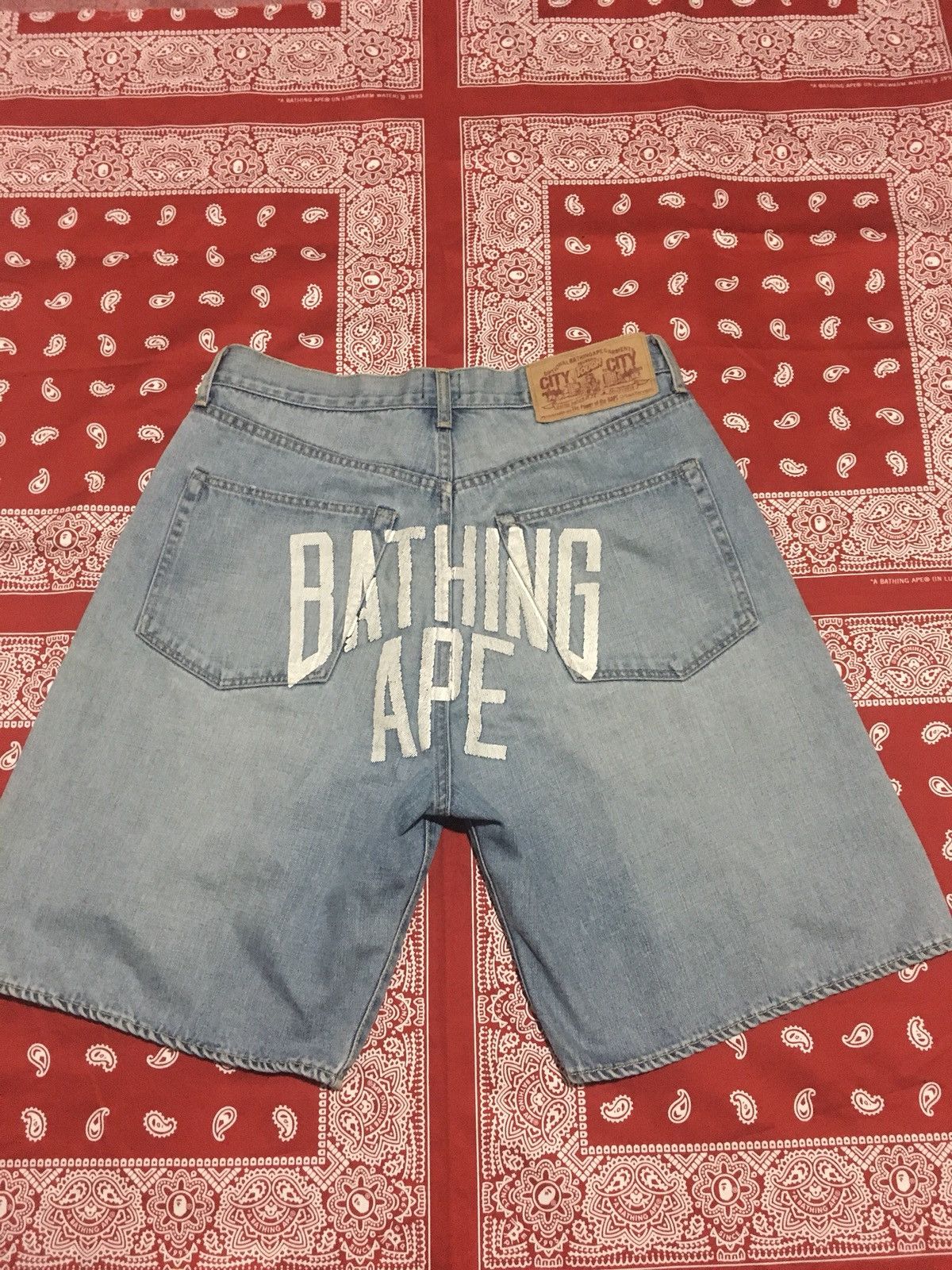 Bape OG Bape spellout Jean shorts | Grailed