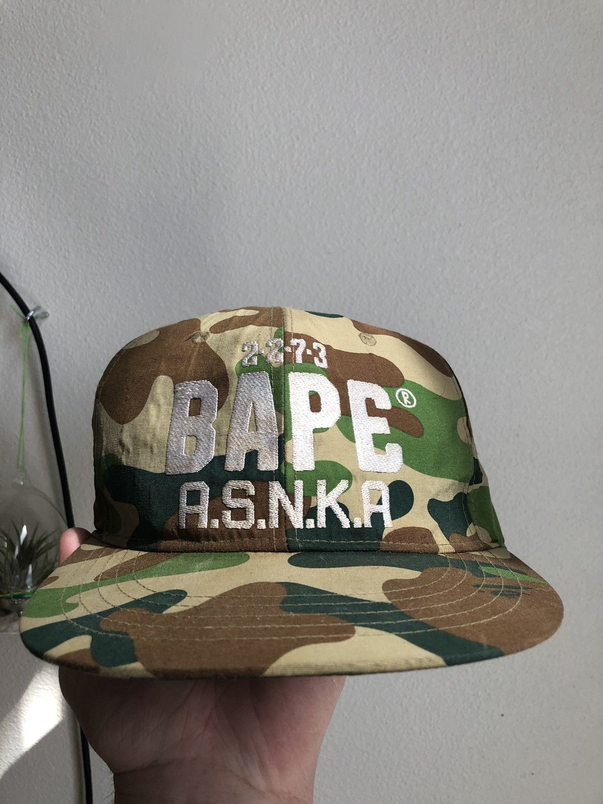 image of Bape x Nigo Puzzle Camo Asnka Strapback Cap in Green, Men's