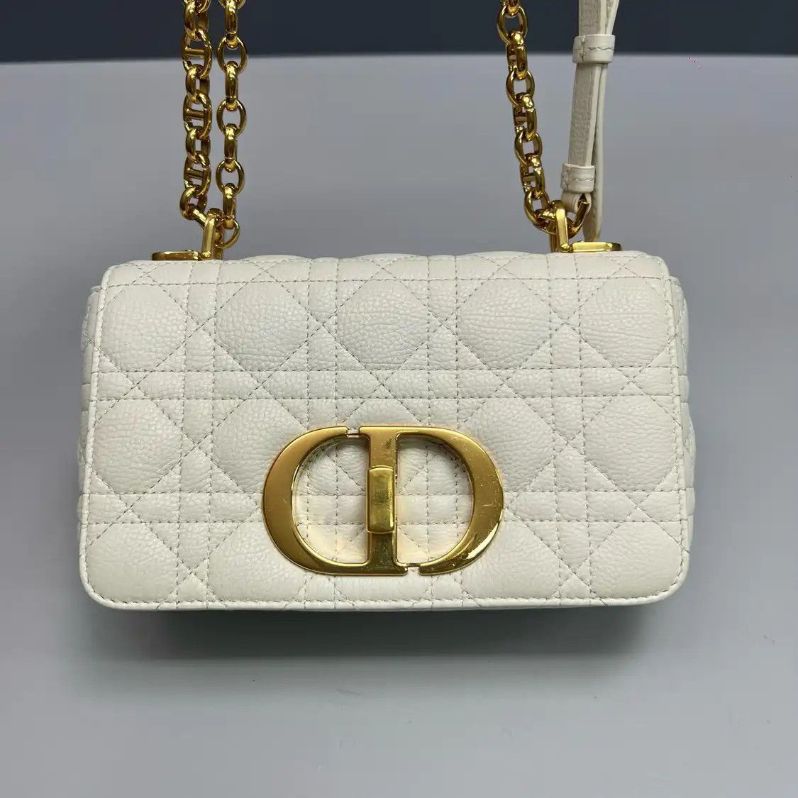 Dior DIOR Caro Small white cowhide leather rattan plaid quilted flap bag chain bag sh Size ONE SIZE - 7 Thumbnail