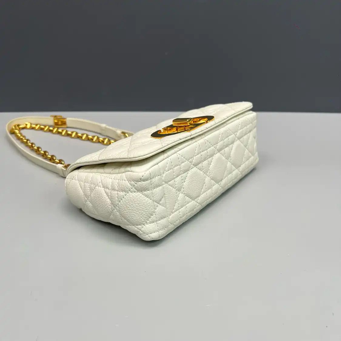 Dior DIOR Caro Small white cowhide leather rattan plaid quilted flap bag chain bag sh Size ONE SIZE - 2 Thumbnail
