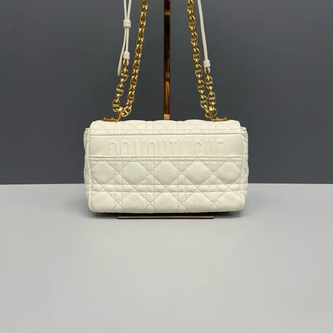 Dior DIOR Caro Small white cowhide leather rattan plaid quilted flap bag chain bag sh Size ONE SIZE - 4 Thumbnail
