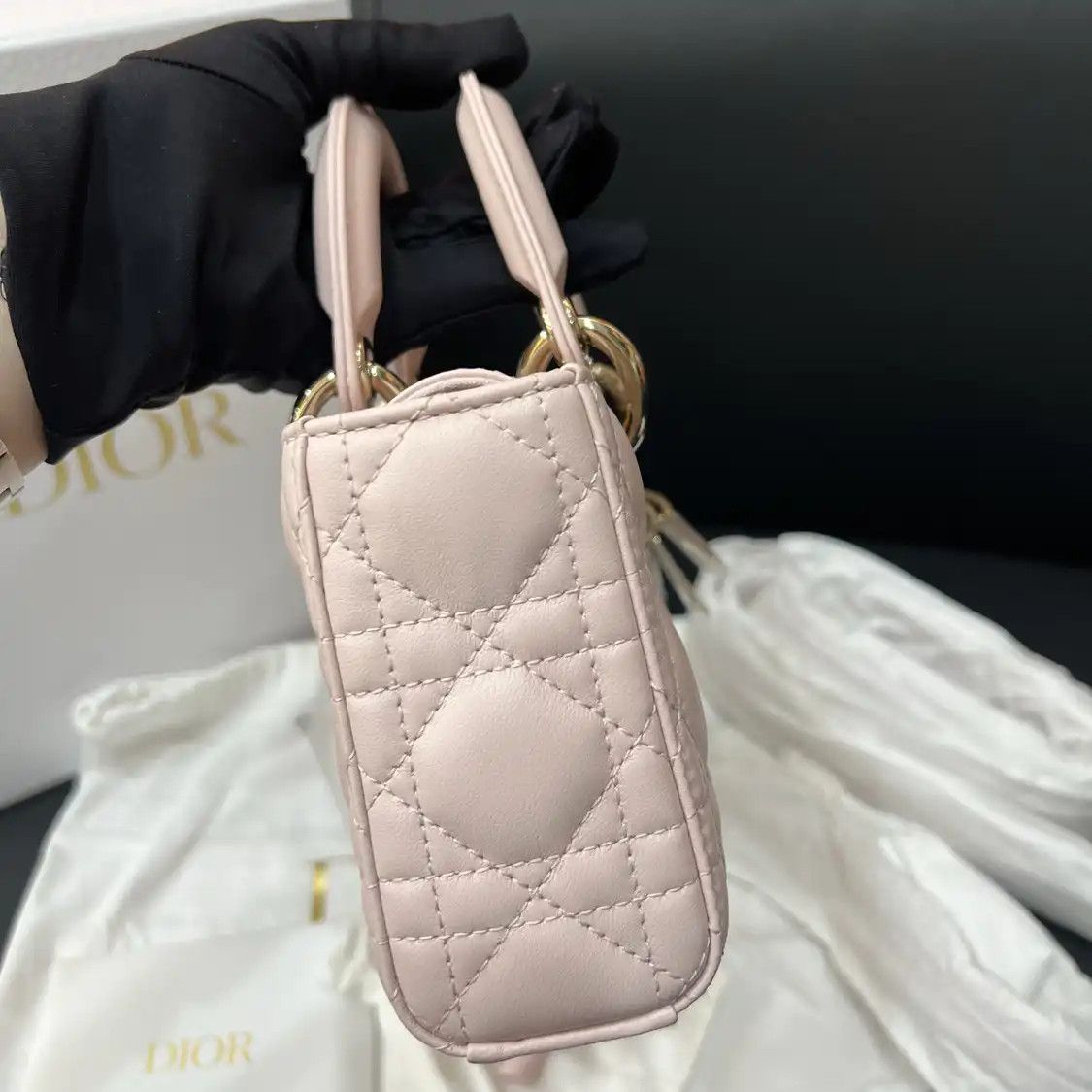 Dior DIOR Lady D-Joy Small pink sheepskin rattan plaid quilted crossbody bag Size ONE SIZE - 6 Thumbnail