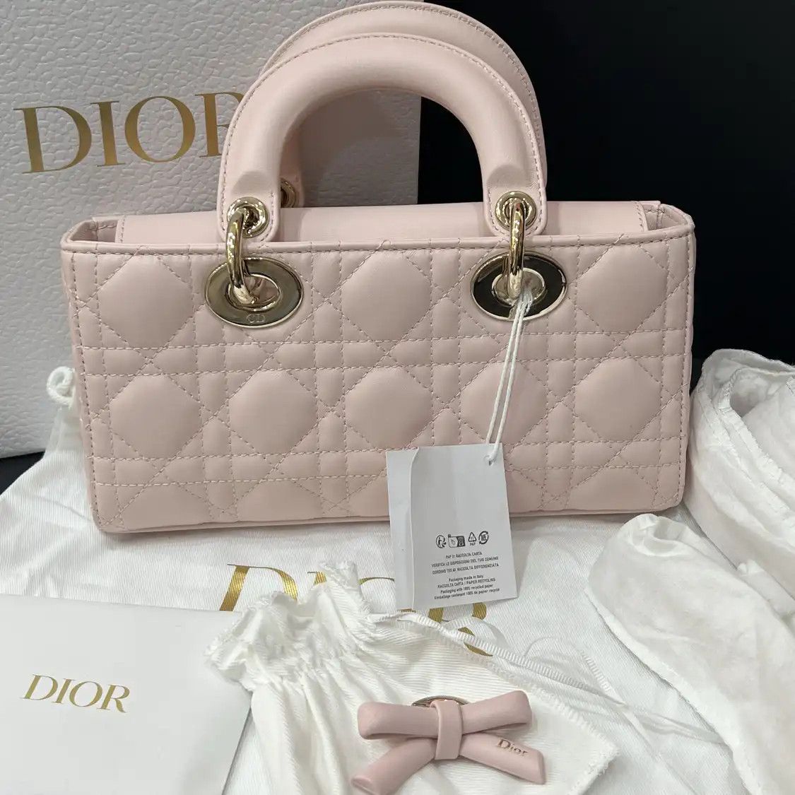 Dior DIOR Lady D-Joy Small pink sheepskin rattan plaid quilted crossbody bag Size ONE SIZE - 5 Thumbnail